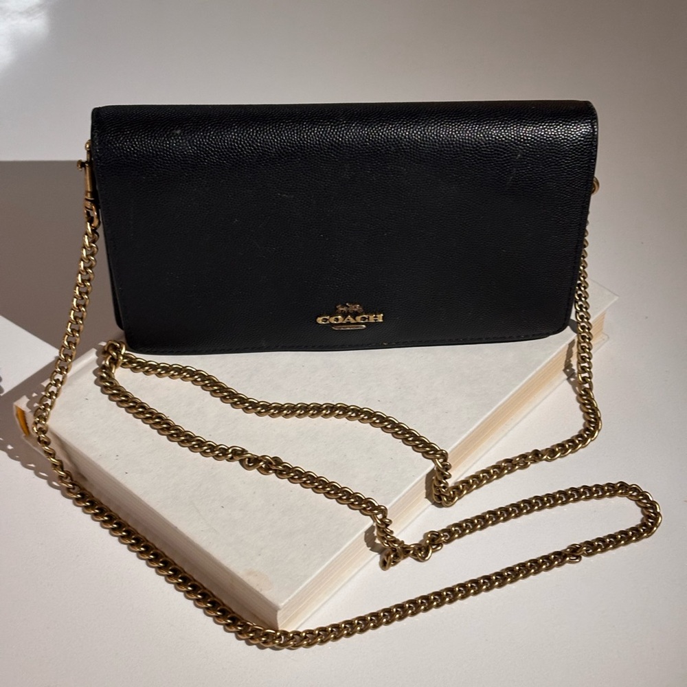 Coach Black Clutch with Gold Chain